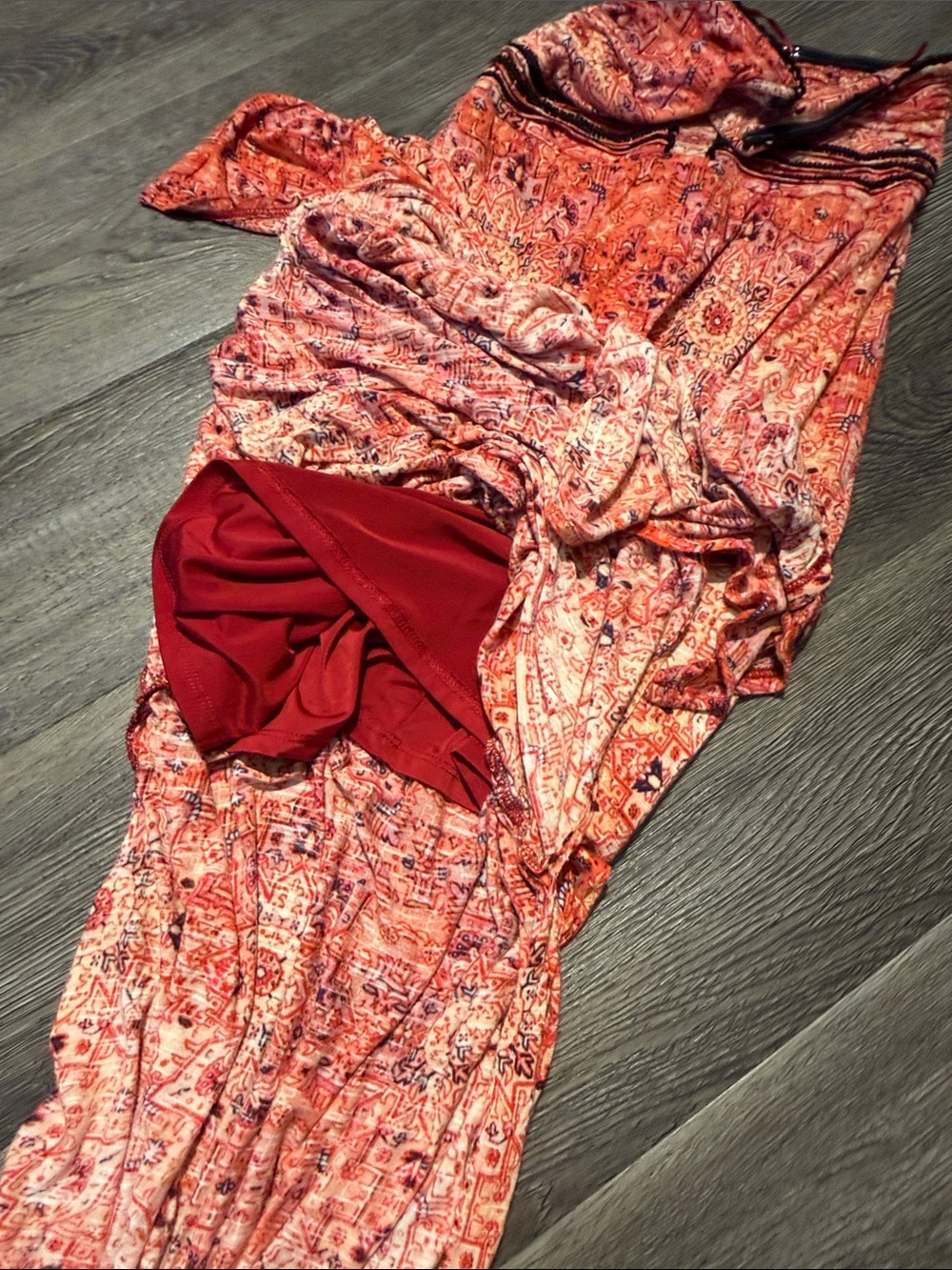 Vintage Guess Strapless Boho Maxi Dress in Coral Print - Picture 8 of 9
